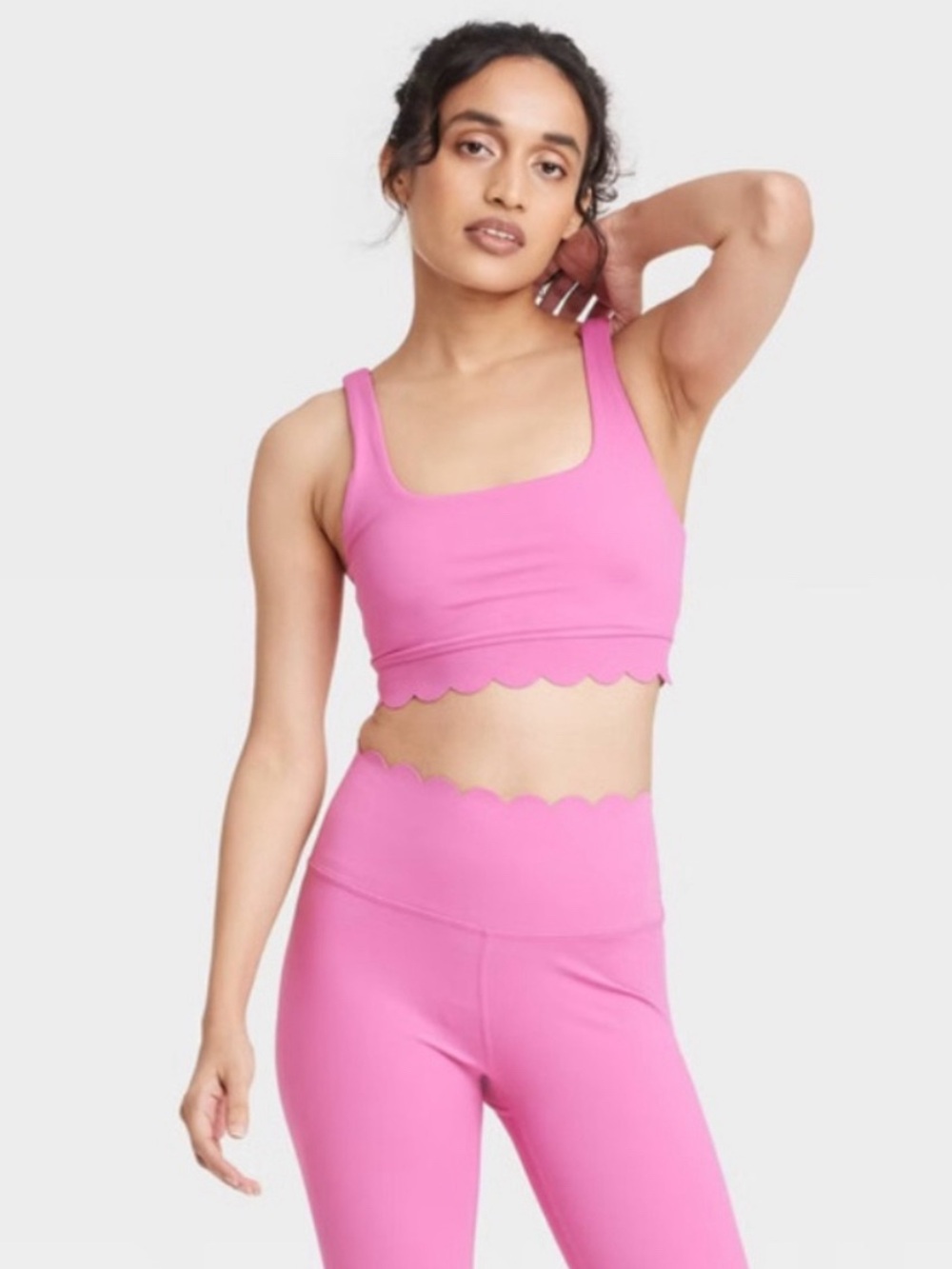 JoyLab Women’s Bloom Pink Scalloped Details Sports Bra, Removable Pads S